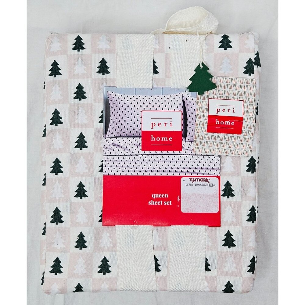 Peri Home 4-Piece Sheet Set Pink & Green Christmas Tree Pattern Full Size
